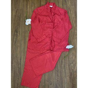 Vintage Amelia's Red Polka Dot Satiny Polyester 2 Piece Pajama Lounge Set Size L